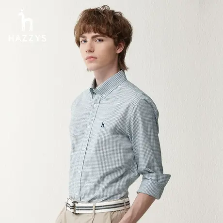 【直播专享】Hazzys哈吉斯春季新款男士长袖衬衫休闲宽松格子衬衣图片