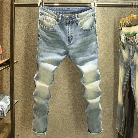 2024春季新款高端轻奢男士牛仔裤修身小脚裤时尚复古潮流百搭裤子商品大图