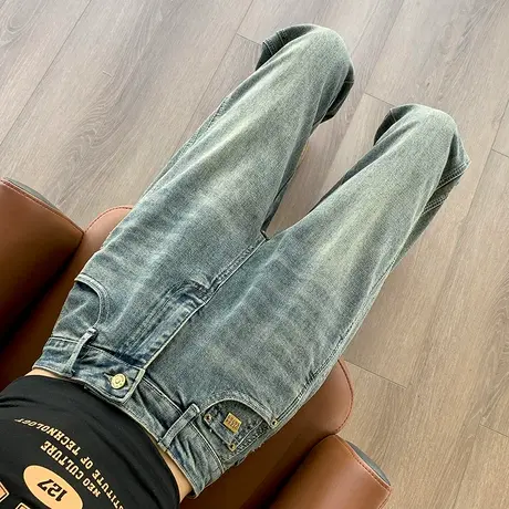 欧货复古冷茶色直筒牛仔裤女春秋新款高腰宽松显瘦小个子哈伦裤子图片