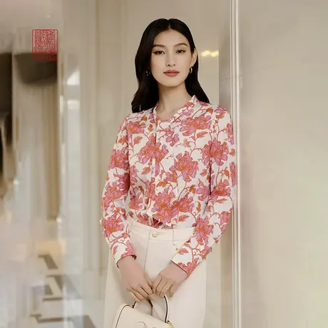 EP雅莹高端系列 国风真丝印花新中式飘带衬衫 2024春装新款2107A图片