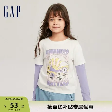 Gap女幼童大童春秋时髦纯棉假两件长袖合身T恤儿童装洋气运动上衣商品大图