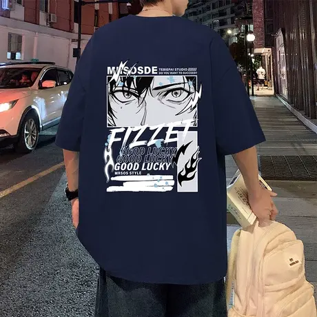 纯棉短袖T恤男2024新款夏季体恤潮流动漫嘻哈学生ins宽松男生半袖商品大图