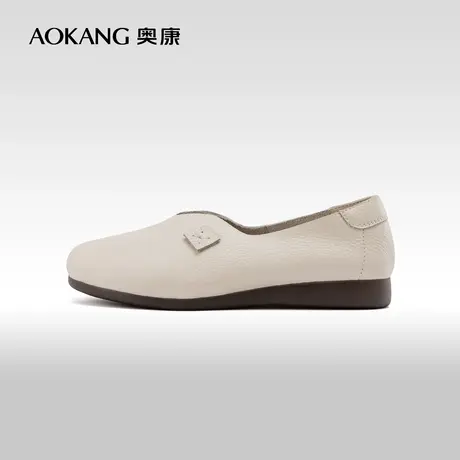 奥康女鞋 2024春季新款真皮舒适透气单鞋浅口低跟奶奶鞋懒人鞋商品大图