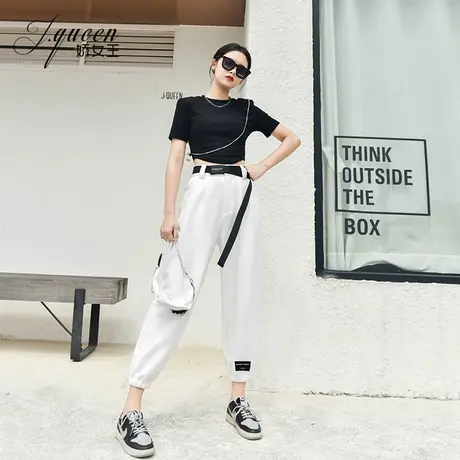 高腰哈伦裤女九分夏季薄款港味宽松休闲老爹裤潮流抽绳束脚工装裤图片