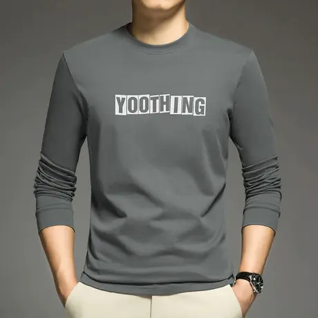 重磅纯棉长袖t恤男加绒加厚内搭打底衫字母印花摇粒绒全棉秋衣服图片