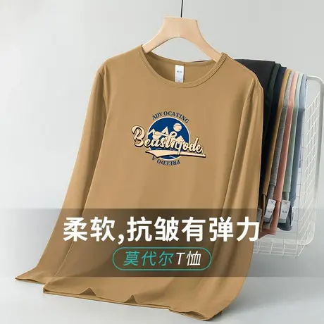 莫代尔t恤男长袖秋冬内搭打底衫圆领上衣服体恤潮牌潮流秋衣小衫商品大图