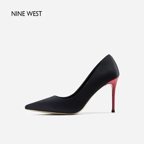 Nine West/玖熙御姐风真丝高跟鞋2023秋新款撞色细跟尖头浅口单鞋商品大图