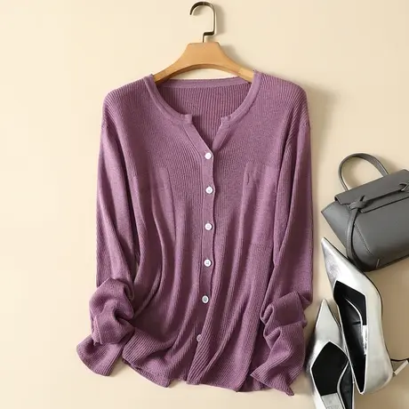 秋季2023新款针织羊毛开衫女V领外搭长袖宽松显瘦百搭外套毛衣女图片