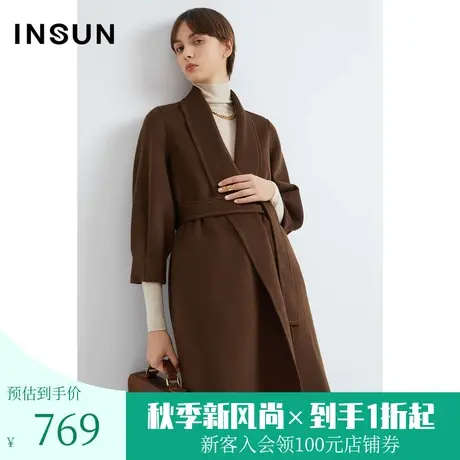 【奥莱专享】恩裳2022冬时尚法式优雅轻熟气质落肩型羊毛毛呢外套商品大图
