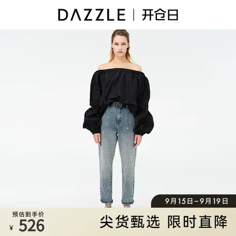 DAZZLE地素奥莱春季黑色盐系泡泡袖衬衫长袖上衣女法式吊带衬衣商品大图