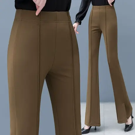 2023新款春秋微喇叭裤女设计感侧开叉高腰显瘦弹力垂感休闲西裤图片