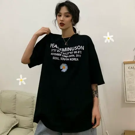 短袖t恤女夏装宽松韩版怪味少女ins洋气原宿bf风百搭蹦迪上衣服潮图片