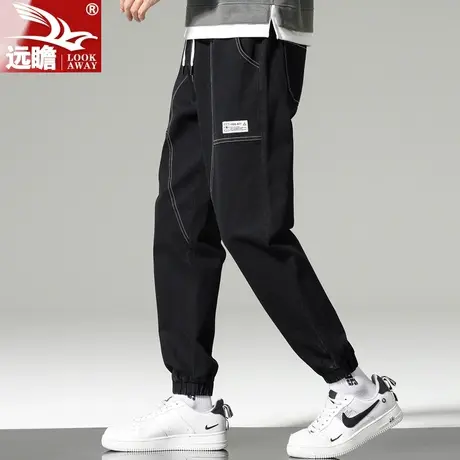 牛仔裤男春秋季潮牌宽松工装运动裤子男士哈伦束脚百搭休闲九分裤图片