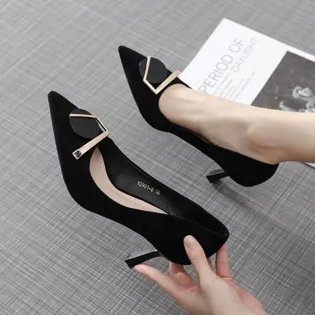 春季新款百搭网红法式少女高跟鞋女细跟尖头职业2023年气质单鞋子图片