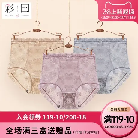 彩田内裤女士高腰收腹女性透明性感内裤蕾丝印花抗菌底裆三角内裤商品大图