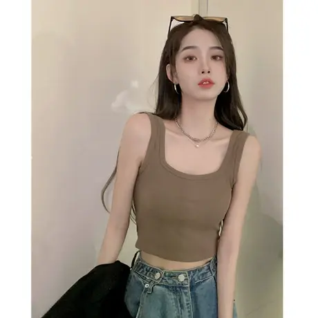 带胸垫背心女夏外穿美背短款露脐运动吊带打底西装内搭白色上衣潮图片