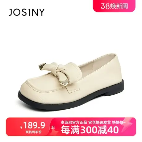 卓诗尼2024春季新款妈妈鞋单鞋女粗跟小皮鞋低跟蝴蝶结软底孕妇鞋图片