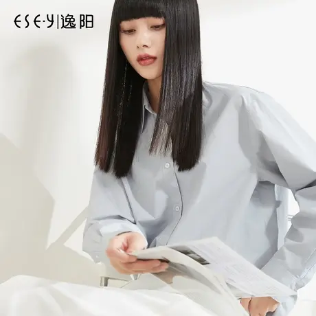 逸阳纯色衬衫春新款2022宽松落肩长袖衬衫女白色纯棉上衣女士衬衣图片