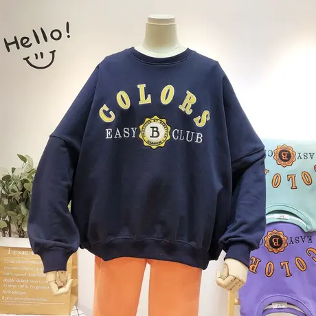 2020早春新款韩国东大门cec潮宽松BF字母运动休闲卫衣毛圈棉大码商品大图