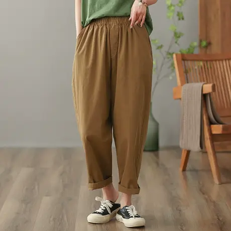 dza 高腰显瘦纯棉休闲裤女2023夏季薄款九分直筒裤宽松百搭哈伦裤图片