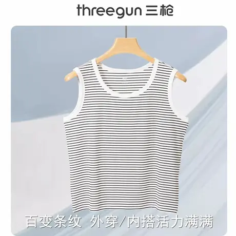 三枪背心女士宽松条纹外穿内搭针织中老年宽肩遮肉无袖上衣打底衫商品大图