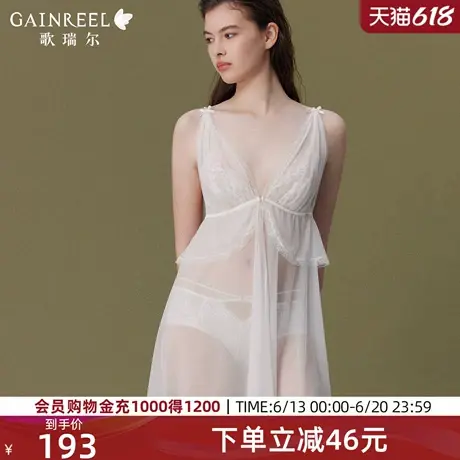 歌瑞尔氧气蕾丝深V睡裙2025年春睡衣女性感禁欲系轻透修身家居服商品大图