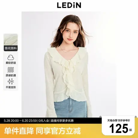 乐町甜美浪漫荷叶边长袖开衫秋季新款修身收腰针织衫上衣商品大图