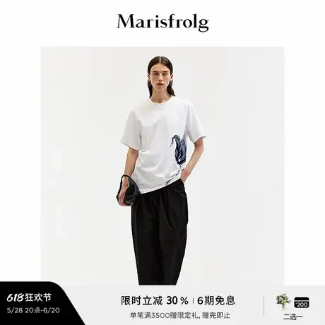 【艺术家灵感】玛丝菲尔夏气质圆领刺绣印花宽松T恤上衣图片