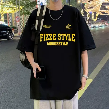 港风大码短袖t恤男夏季新款休闲美式潮牌半袖ins宽松纯棉薄款体恤商品大图