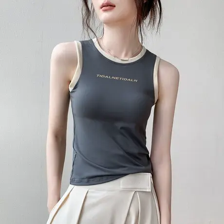 歌倍尚美式字母背心女2025春夏新款修身内搭运动内衣显瘦户外上衣商品大图