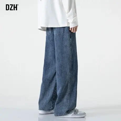 男士蓝色拖地牛仔裤男直筒春秋款2025新款休闲长裤百搭老爹裤潮牌商品大图
