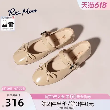 REEMOOR睿慕2025春季新款蝴蝶结复古针扣腕带低跟玛丽珍鞋单鞋女商品大图