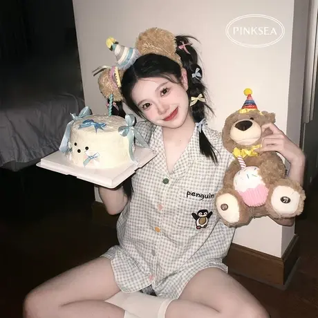 睡衣女款2025新款夏可爱A类凉感纯棉情侣短袖套装夏季男士家居服商品大图