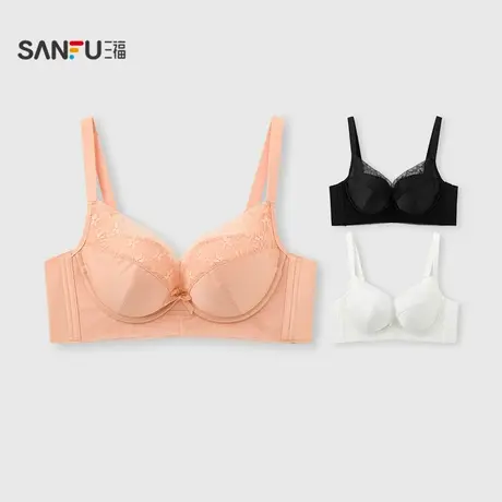 三福 中薄B杯无钢圈聚拢文胸 轻法式光面蕾丝内衣女503559商品大图