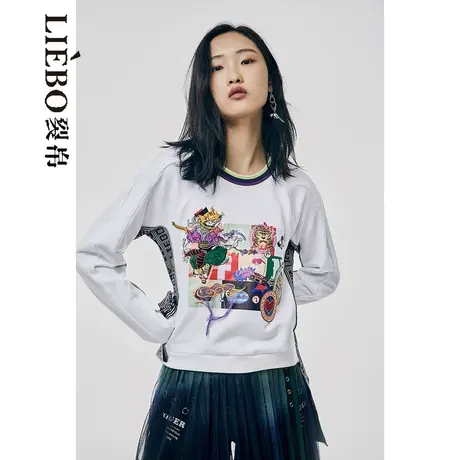 裂帛LIEBOFeng设计师品牌2023年字母拼接宽松帅气印花白色卫衣女图片