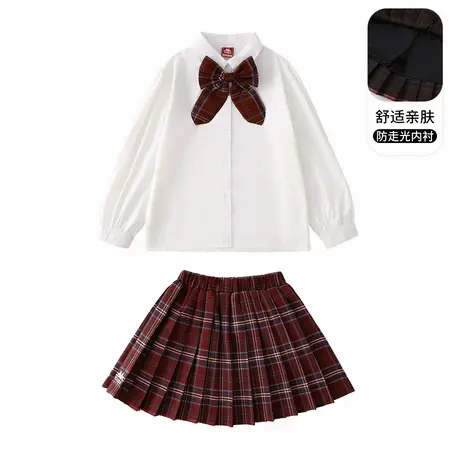 kappa背靠背长袖女童衬衫开学穿搭2025新款百褶裙套装学院风短裙商品大图