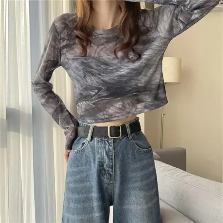 冰丝薄款防晒衣女夏长袖套头罩衫纱衣内搭t恤上衣早秋网纱打底衫商品大图