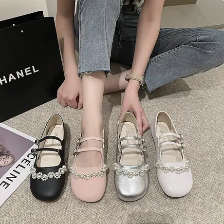 玛丽珍鞋女2023年夏季新款洋气法式时尚百搭平底水钻小皮鞋ins潮商品大图