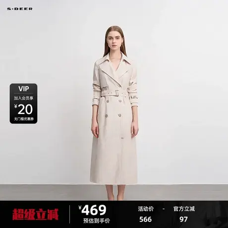 sdeer圣迪奥女装时尚翻领双排扣收腰长款风衣S243Z1802图片