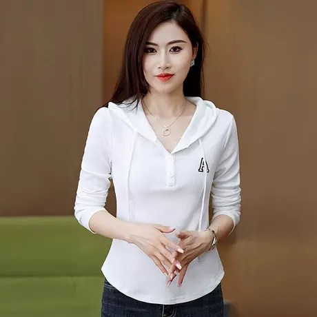 拉夏贝尔打底衫女t恤长袖带帽女秋季2025年休闲运动连帽卫衣上衣商品大图