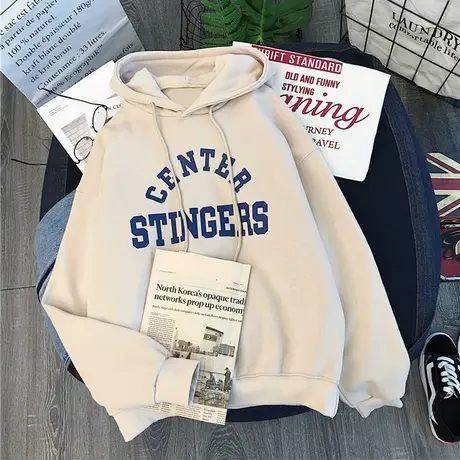 加绒加厚卫衣女宽松bf慵懒风秋冬季韩版学生百搭cec长袖外套潮ins商品大图