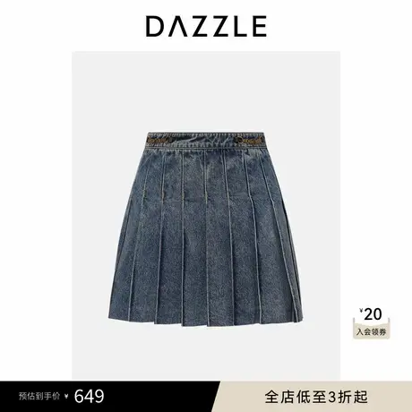 DAZZLE 地素奥莱牛仔夏季蓝色棉混纺牛仔百褶裙短裙图片