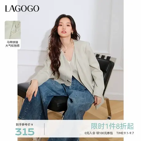 LAGOGO气质老钱风西装外套女拉谷谷春秋新款设计感小众假两件上衣图片