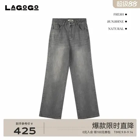 LAGOGO复古灰牛仔裤女拉谷谷2025年秋季新款休闲直筒裤OCNN538C92商品大图