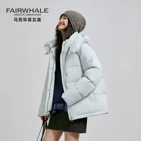 马克华菲立领连帽羽绒服女短款2025新款冬季防风保暖宽松加厚外套商品大图
