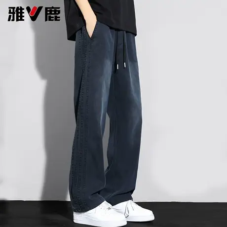 雅鹿天丝垂顺弯刀休闲裤男2025秋冬季新款百搭加绒牛仔款式直筒裤商品大图