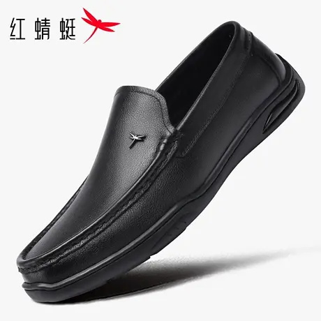 红蜻蜓男鞋春季新款鞋子男士一脚蹬休闲懒人皮鞋男豆豆鞋真皮软底商品大图