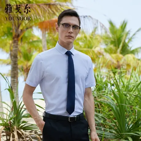 【条纹DP免烫】D系雅戈尔衬衫夏季商务休闲修身全棉薄款短袖衬衫商品大图