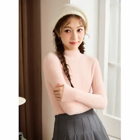 唐狮新款早秋韩系半高领净色毛织内搭打底衫女甜美风针织衫TD图片