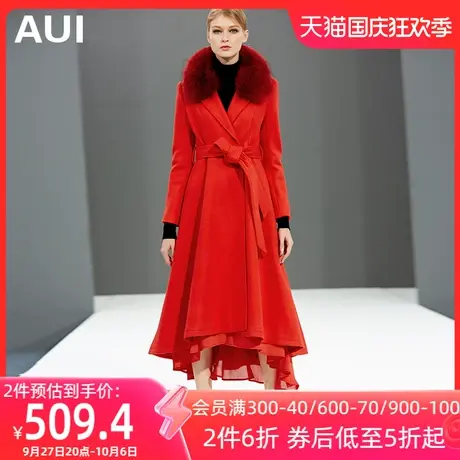 2023流行呢子外套女冬新款气质女装超长款过膝红色赫本风毛呢大衣商品大图